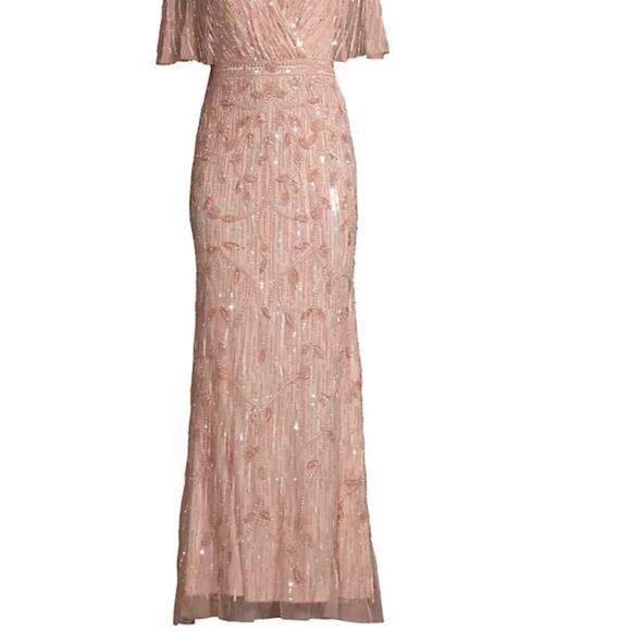 MAC DUGGLE EMBELLISHED CAP SLEEVE FAUX WRAP TRUMPET GOWN Size 14 NWT - Picture 7 of 12